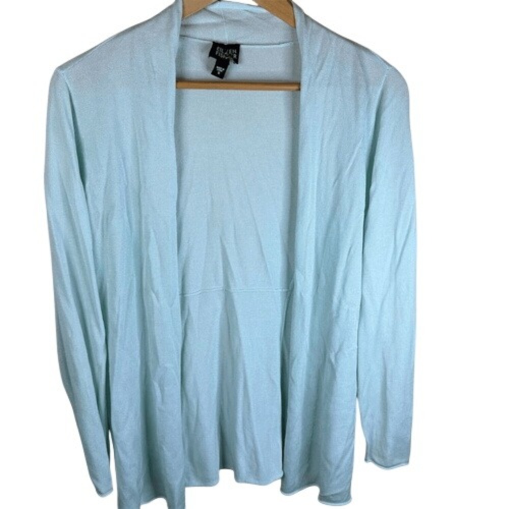 Eileen Fisher Women's Linen Open Front‎ Knit Cardigan Sweater Aquamarine Size S